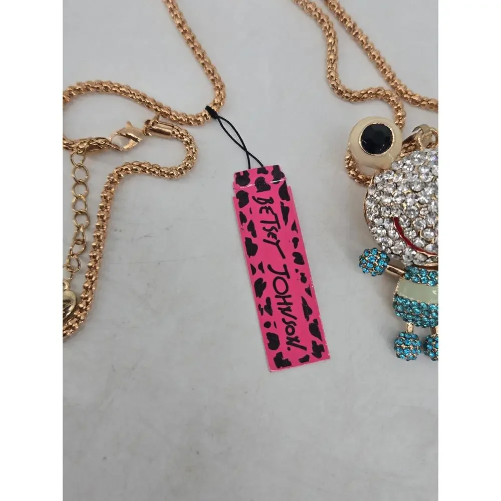 Y2K Bling Whimsical Rhinestone Frog Pendant Necklace Betsey Johnson NOS